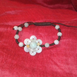 Untreated Jadeite A Jade flower peony daisy rose flower bracelet adjustable gemstone bead jewellery oriental ethnic artisan fashion
