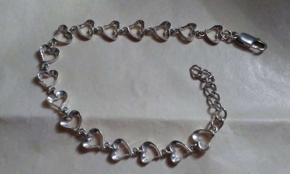 Solid sterling silver heart link bracelet, nice v… - image 1