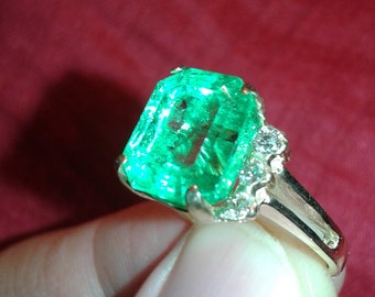 Untreated unoiled 5.09ct emerald cut Earth mined emerald GIA certified solid 14k yellow gold ring ladies womens fashion