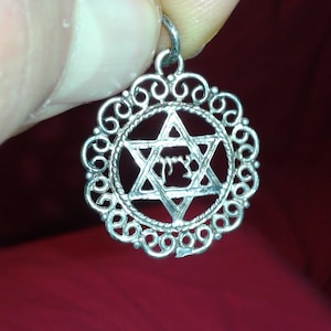 Solid sterling silver filigree Star of David pendant or charm for bracelet to wear - Jewish writing in middle - themed religious jewellery