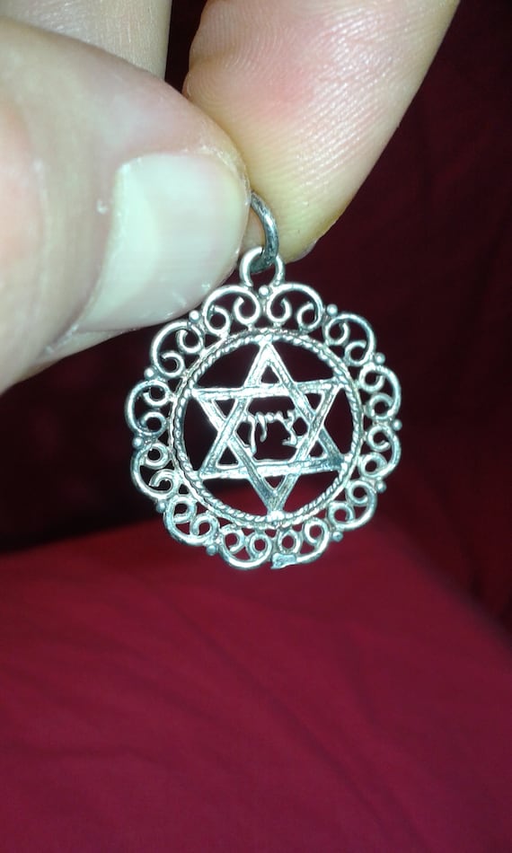 Solid sterling silver filigree Star of David pend… - image 1