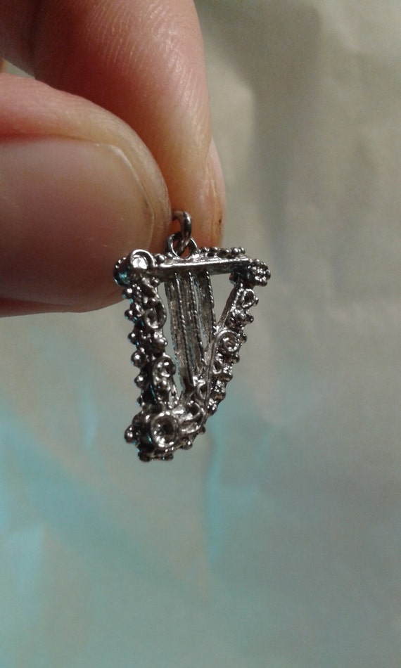 Fine solid sterling silver intricate harp bracelet
