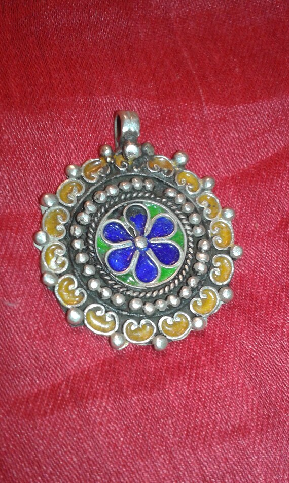 Solid silver Moroccan Tiznit hand applied blue gr… - image 8