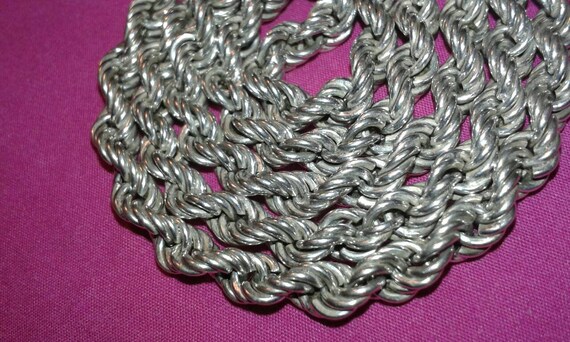 Solid sterling silver barley twist heavy chain mu… - image 3