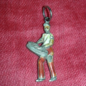 Antique solid silver and enamel dancing dancer drumming drummer bracelet charm unisex jewelry
