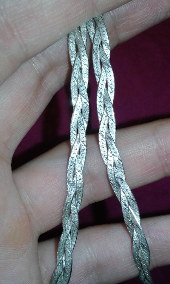 Triple plait solid sterling silver weave necklace… - image 8