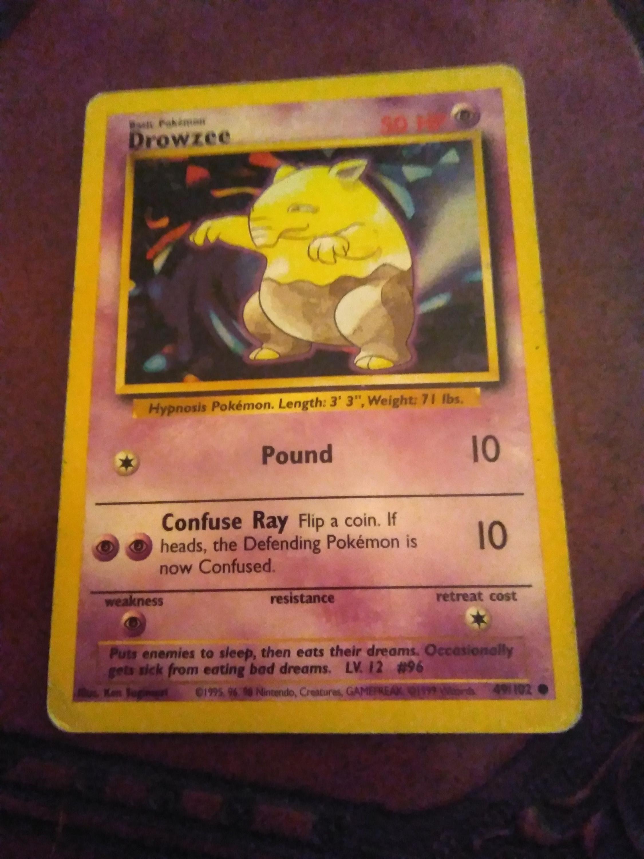 1995 drowzee pokemon card PokeZombies SERIES Custom Pokmon 07/12  Walter Ivan Zamora Mint / near mint condition trading card Grey stamped first-edition Drowzee. There's