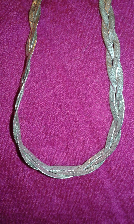 Triple plait solid sterling silver weave necklace… - image 2