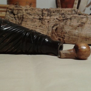 Oriental lime powder holder hand carved Ox Horn conical shaped handmade folk art natural wooden stopper - tribal pacific artisan