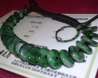 Imperial apple green Jadeite A Jade Bi Disc beaded woven bracelet Chinese artisan jewellery ethnic Oriental  adjustable unisex organic