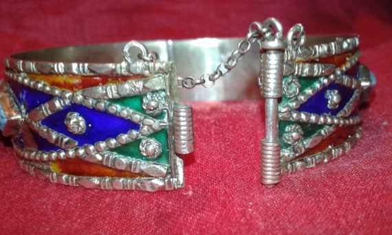 Solid TESTED silver hand painted enamel Egyptian … - image 8