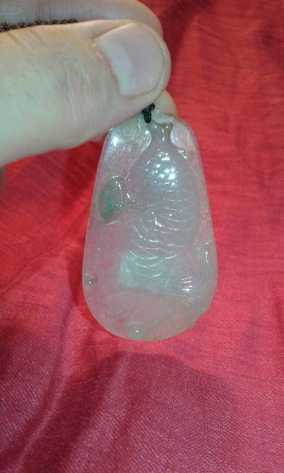 Jadeite A untreated Jade icy frosty sugar glass transparent translucent white clear and green pendant unisex Oriental Fei Cui