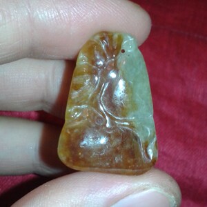 Untreated A Jadeite Jade orange brown rich mottled fire colour RuYi peach carving Earth mined gemstone pendant handmade jewelry