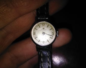 Vintage 1960s Tissot ladies wristwatch - teeny tiny Swiss made handmade timepiece on leather strap - petit demi midi horologie