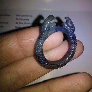 Untreated unheated sapphire ring - Double Chinese Oriental Asian dragons themed - Natural gemstone jewellery - Treasurentreats boutique