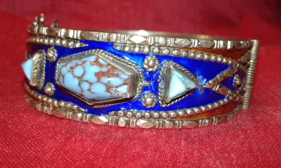 Solid TESTED silver hand painted enamel Egyptian … - image 3