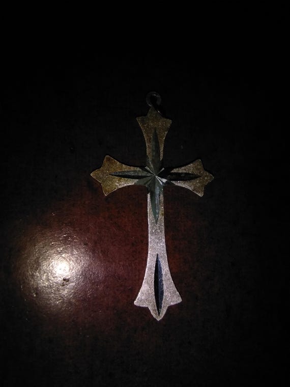 Solid sterling silver curcifix pendant - Two tone… - image 3