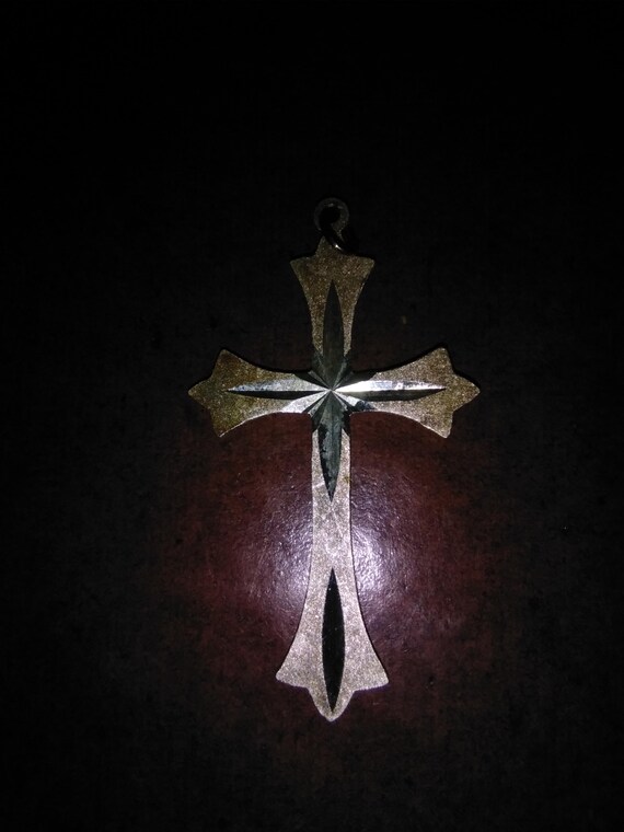Solid sterling silver curcifix pendant - Two tone… - image 2
