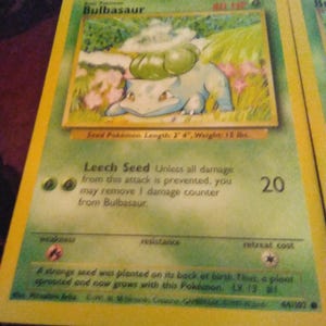 bulbasaur pokemon card value 44/102 1999 Base Set Shadowless Length/Length Error Retreat Cost base set 1ST Edition Bulbasaur