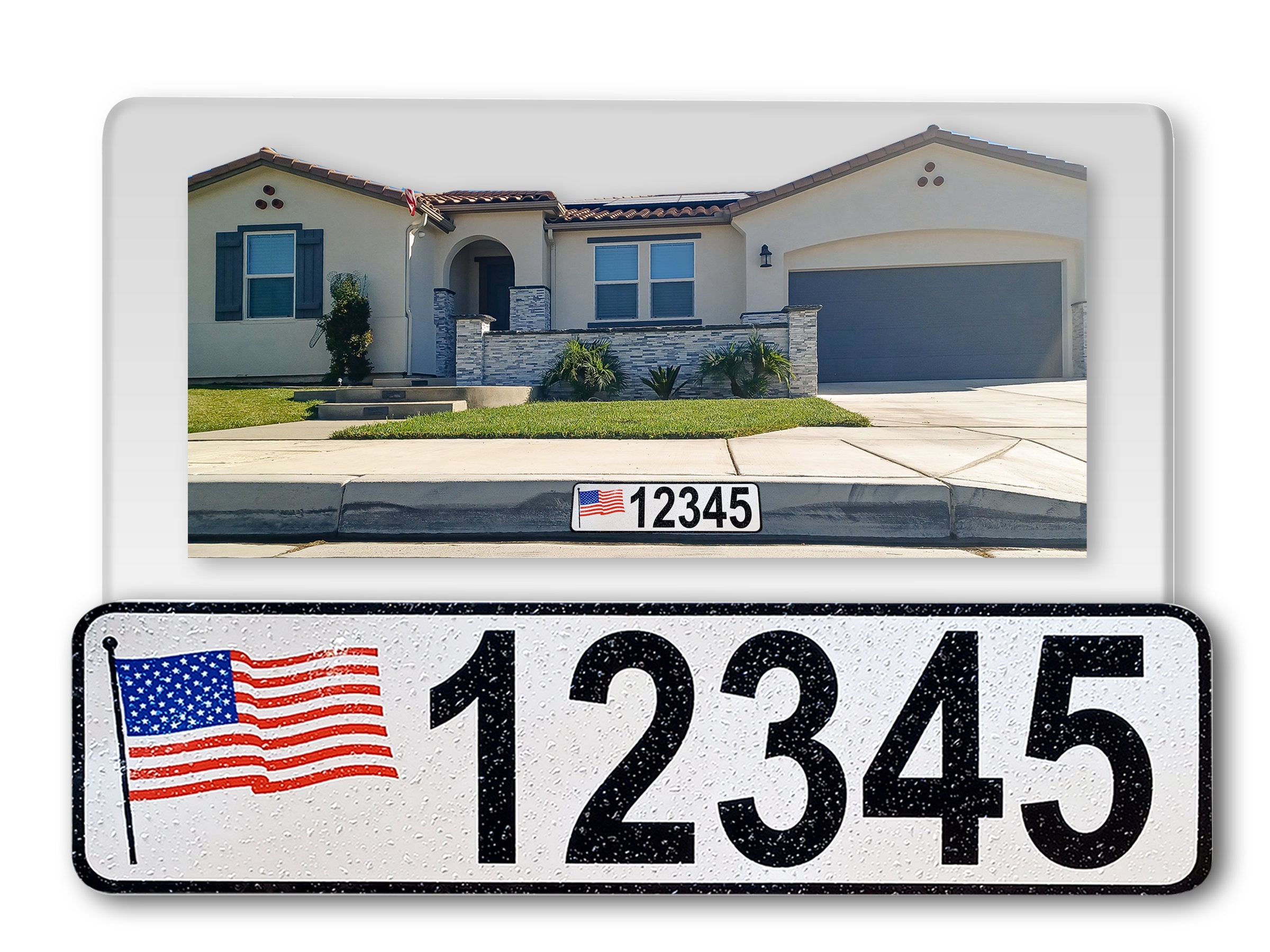 Curb-N-Sign®, Curb-Wrap®, Custom Curb Numbers, Reflective Curb Stickers, Easy Peel and Stick, American Flag