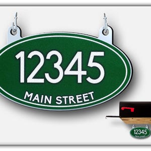 Reflective House Number Sign: Oval Hanging Mailbox Address, Made in USA