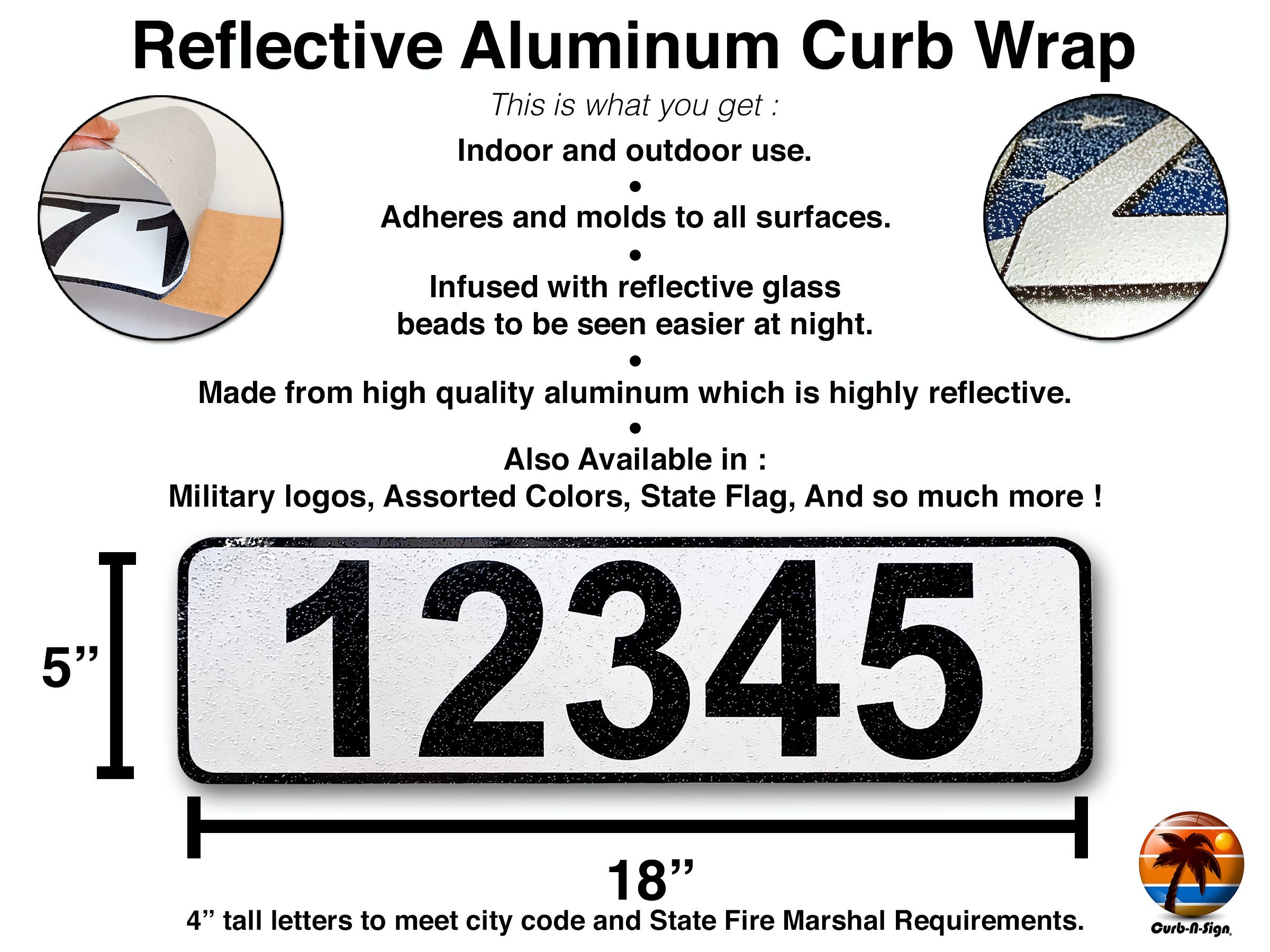 Curb-n-sign® Curb-wrap™ Custom Curb Numbers Reflective Curb - Etsy
