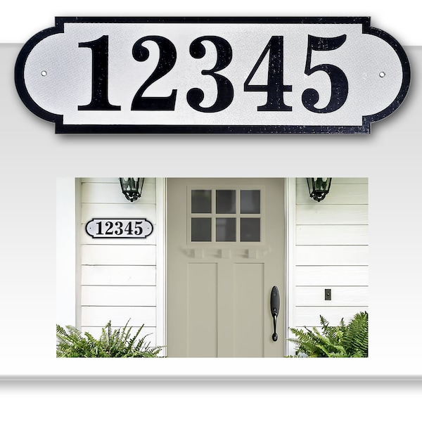 Curb-N-Sign Horizontal Fancy Address Numbers for Outside, Custom, Reflective, Pre-Drilled, Rust Free Printed Sign(Medium 4x16)