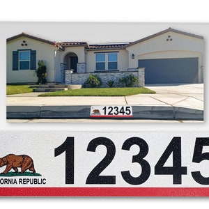 Curb-N-Sign® Custom Curb Address Numbers for Doors, Windows, Curbs, or Walls, California flag, Aluminium Personalized Custom Curb Wrap®