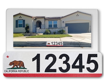 Custom California Flag Curb Address Sign: Reflective Aluminum Number Decal