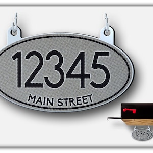 Reflective House Number Sign: Aluminum Oval Hanging Mailbox Address, Made in USA