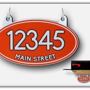 Reflective House Number Sign: Oval Hanging Mailbox Address, Made in USA