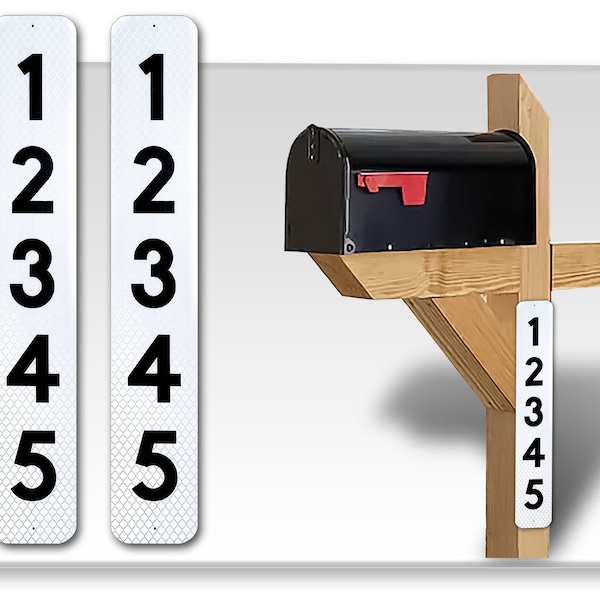 Curb-N-Sign Vertical 2 Reflective Mailbox Address Numbers Plaques, 3"x18", Aluminum Composite, Custom, Pre-drilled Address Signs for Outdoor