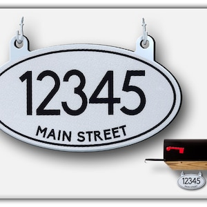 Reflective House Number Sign: Oval Hanging Mailbox Address, Made in USA