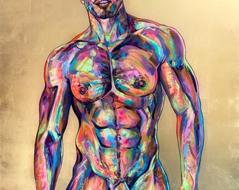Gay Nude Large Penis Male Spontaneous Realism Homoerotic Oil Painting LGBT Wall Art Nude Boy Nude Man Nude Art Homosexual Art