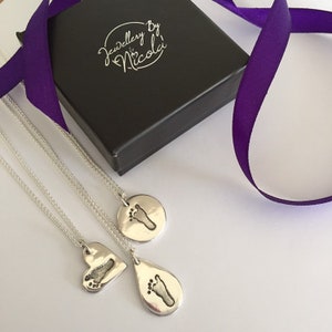silver baby footprint necklace, footprint jewellery,  personalised gift, childs Handprint , gift for grandmother, nan, mum,