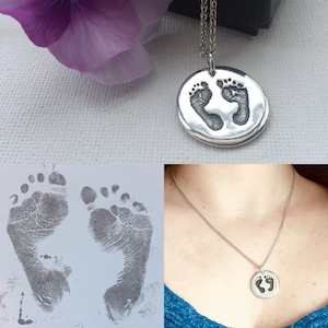 Silver Handprint & Footprint Charm Necklace, Personalised Jewellery, Gift for Her Handprint Jewellery, new mother gift,