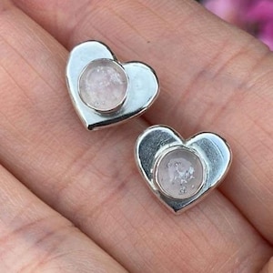 Memorial earrings, silver heart earrings, cremation ash jewellery, ashes in glass, cremains, personal urn, pet memorial, dog cat gift