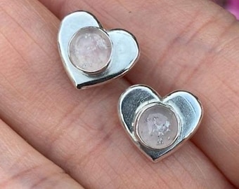 Memorial earrings, silver heart earrings, cremation ash jewellery, ashes in glass, cremains, personal urn, pet memorial, dog cat gift