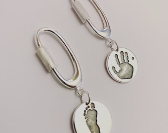 Silver Handprint Keyring, footprint keyring, keychain, personalised xmas gift, Christmas present for dad, baby keepsake, christmas gift