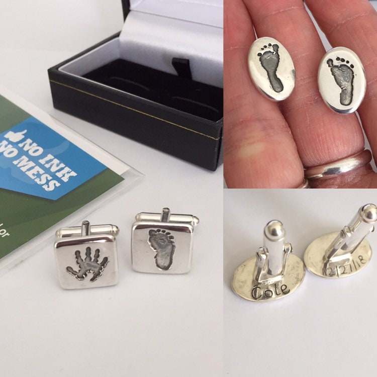 Handprint Footprint Cufflinks Silver Cufflinks Baby Hand Etsy UK