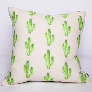 Cactus Throw Pillow Linen Cushion Duck Feather Pillow - Cactus Print - Printed Cushion - 45cm x 45cm -Cactus Bedding Decorative Pillow