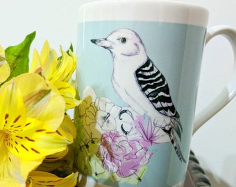 Bird Mug, Mother's Day Gift Ideas Desert Woodpecker Mug, Gifts For Bird Lovers, Housewarming, Gifts Under 10, Duck Egg Blue Mug