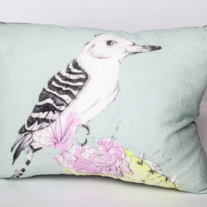 Bird Linen Cushion with Duck Feather Insert 35cm x 25cm Small Throw Pillow Fife Linen Bird Lover Throw Pillow Bird Homeware image 1