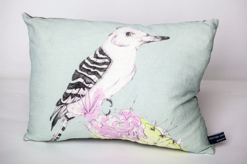 Bird Linen Cushion with Duck Feather Insert 35cm x 25cm Small Throw Pillow Fife Linen Bird Lover Throw Pillow Bird Homeware image 1
