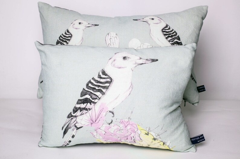 Bird Linen Cushion with Duck Feather Insert 35cm x 25cm Small Throw Pillow Fife Linen Bird Lover Throw Pillow Bird Homeware image 2