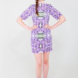 Purple Dress Printed Silk Dress Lily Kaleidoscopic Jersey Silk Dress Short Sleeved Dress Printed Dress Party Dress image 4