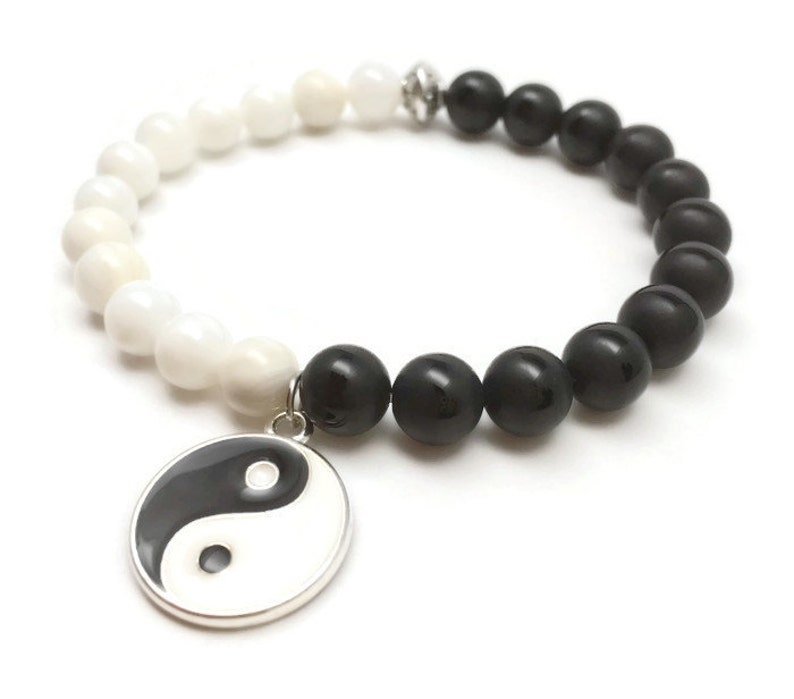 Yin Yang Bracelet Yin Yang Beaded Bracelet Black and White | Etsy