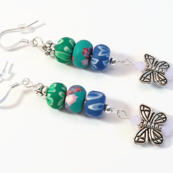 Butterfly Earrings, Palmer Clay Earrings, Multi Color Earrings, Stacking Earrings, Dangle Earrings, Butterfly Jewelry, Gift Idea