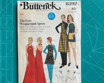 Vintage 1970’s Butterick 6392 sewing pattern. Size Small 8-10. Halter style dress, apron