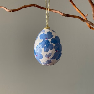 Decoupage Egg Ornament: Blue Floral Holiday Tree Decoration